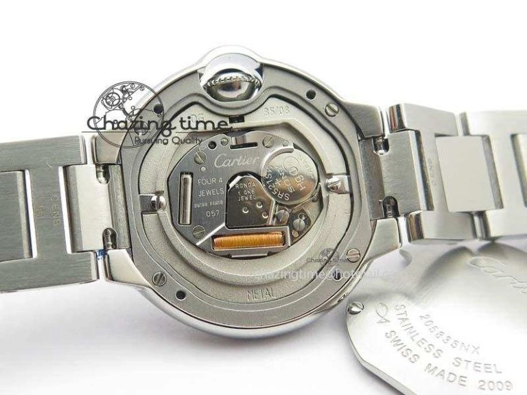 WrinkleFree Ballon Bleu 28mm Ladies V6F SS Diamonds Markers Pink MOP Dial On SS Bracelet Ronda Quartz 6341