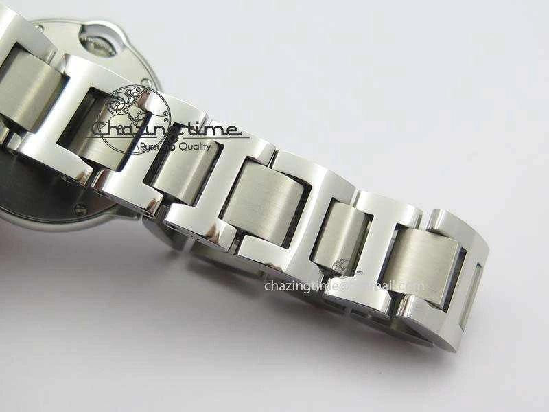 WrinkleFree Ballon Bleu 28mm Ladies V6F SS Diamonds Markers Pink MOP Dial On SS Bracelet Ronda Quartz 6341