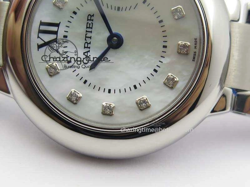 Breathable Ballon Bleu 28mm Ladies V6F SS Diamonds Markers White MOP Dial On SS Bracelet Ronda Quartz 10780