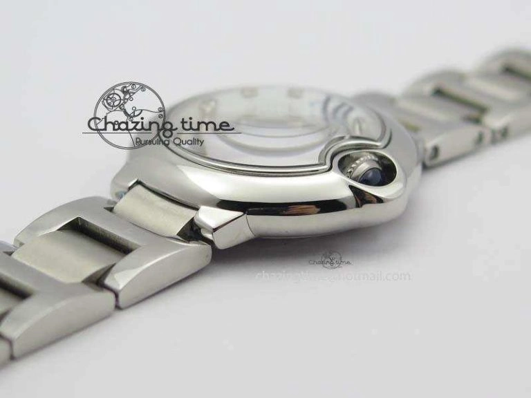 Breathable Ballon Bleu 28mm Ladies V6F SS Diamonds Markers White MOP Dial On SS Bracelet Ronda Quartz 10780