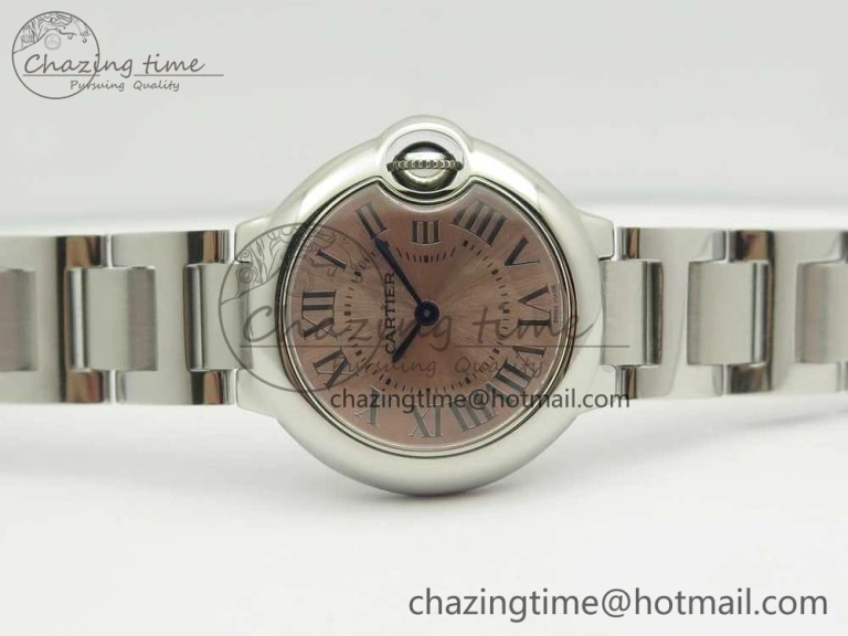 Minimalist Ballon Bleu 28mm SS AF 1:1 Best Edition Pink Dial on SS Bracelet Ronda Quartz 10580