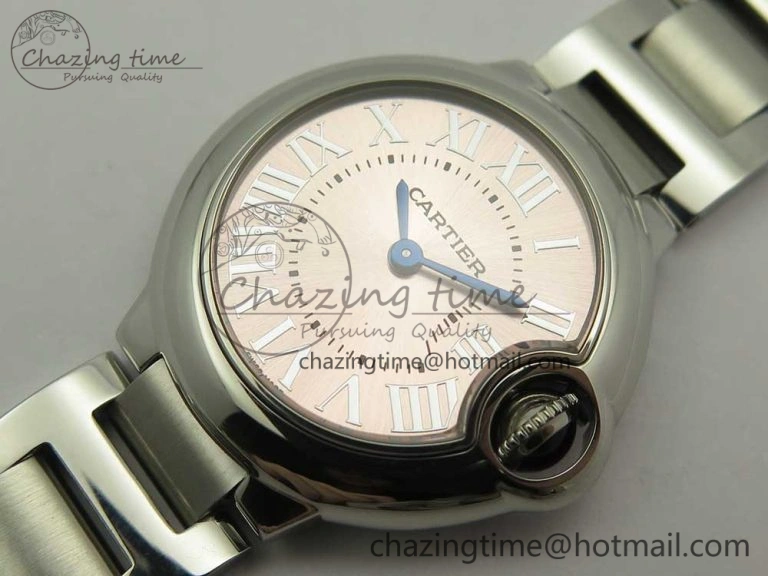 Minimalist Ballon Bleu 28mm SS AF 1:1 Best Edition Pink Dial on SS Bracelet Ronda Quartz 10580