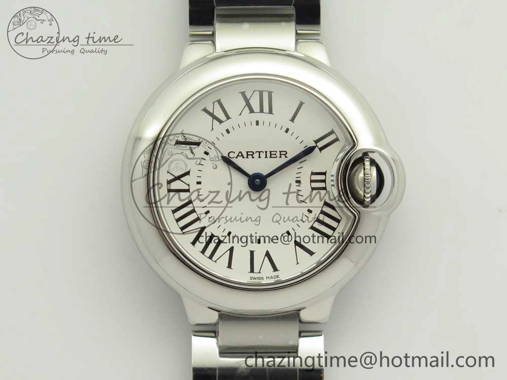 Stretchable Ballon Bleu 28mm SS AF 1:1 Best Edition White Dial on SS Bracelet Ronda Quartz 6134