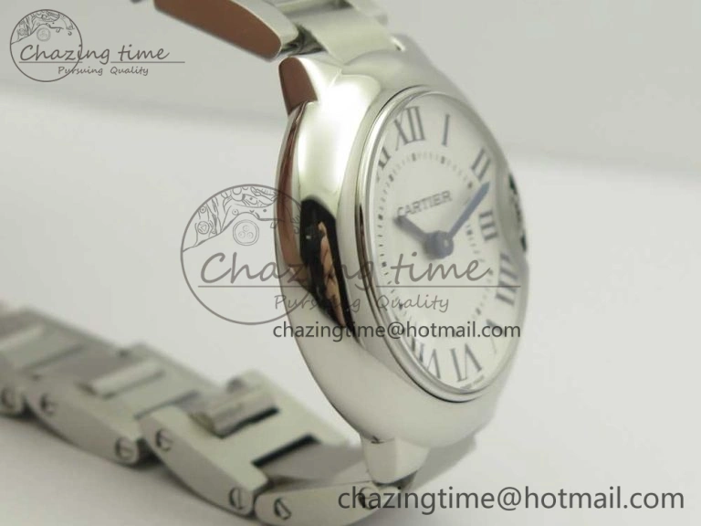 Stretchable Ballon Bleu 28mm SS AF 1:1 Best Edition White Dial on SS Bracelet Ronda Quartz 6134