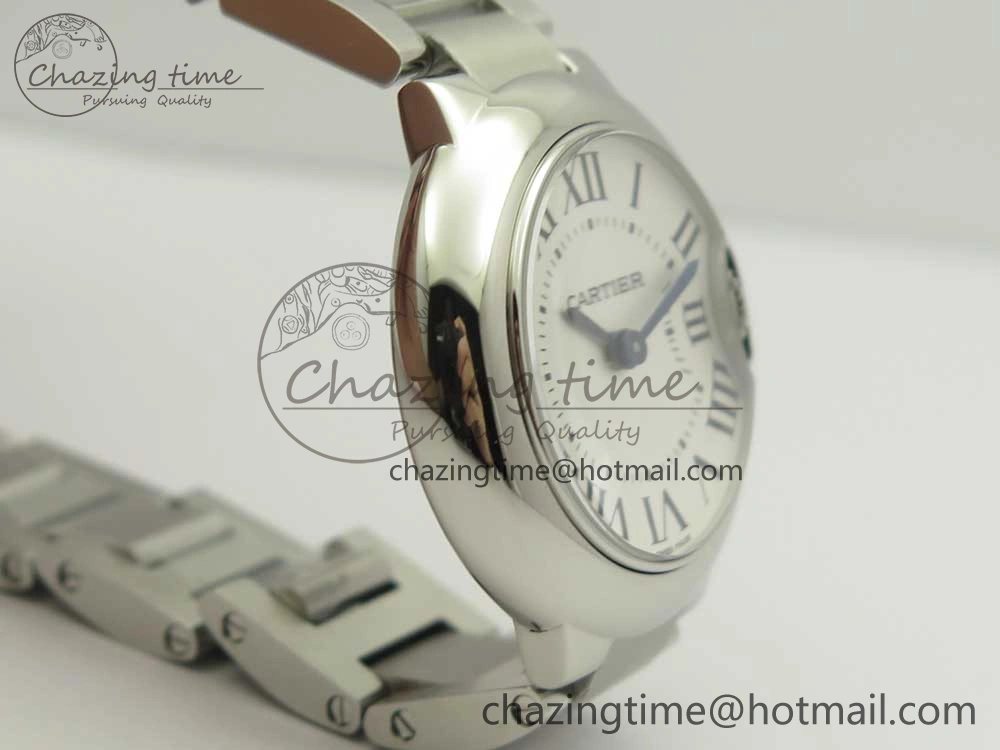 Stretchable Ballon Bleu 28mm SS AF 1:1 Best Edition White Dial on SS Bracelet Ronda Quartz 6134