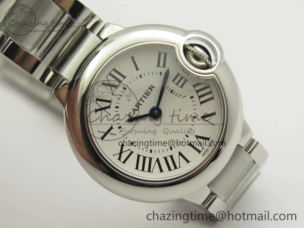 Stretchable Ballon Bleu 28mm SS AF 1:1 Best Edition White Dial on SS Bracelet Ronda Quartz 6134