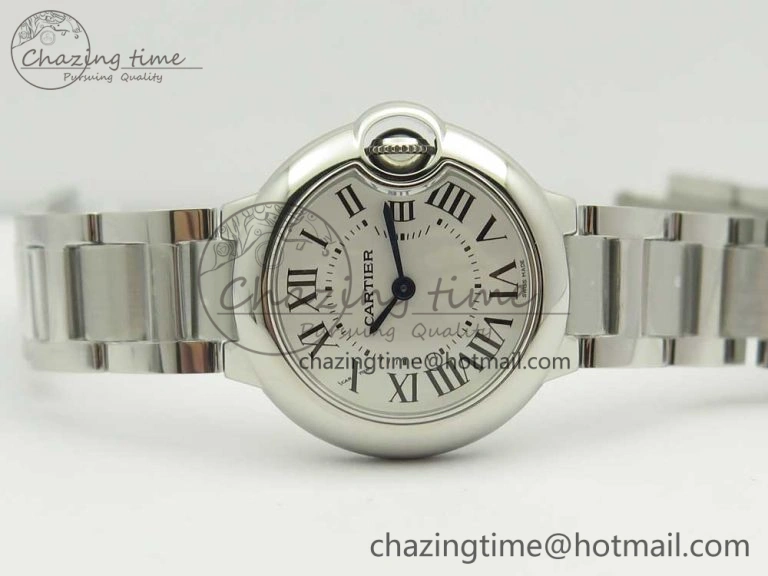 Stretchable Ballon Bleu 28mm SS AF 1:1 Best Edition White Dial on SS Bracelet Ronda Quartz 6134