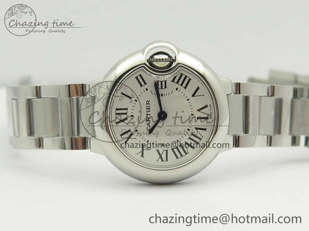 Stretchable Ballon Bleu 28mm SS AF 1:1 Best Edition White Dial on SS Bracelet Ronda Quartz 6134
