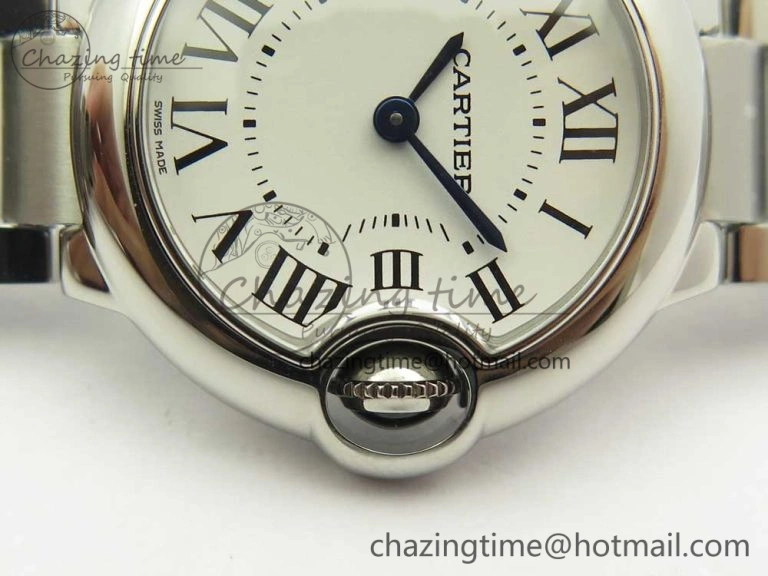 Stretchable Ballon Bleu 28mm SS AF 1:1 Best Edition White Dial on SS Bracelet Ronda Quartz 6134