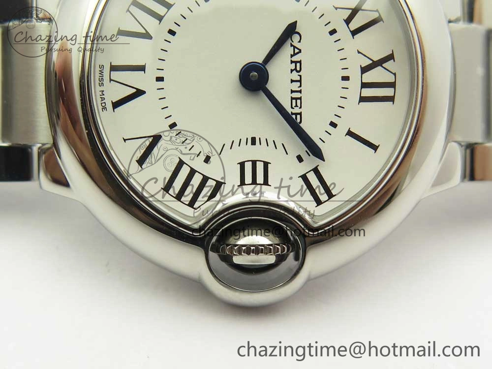 Stretchable Ballon Bleu 28mm SS AF 1:1 Best Edition White Dial on SS Bracelet Ronda Quartz 6134