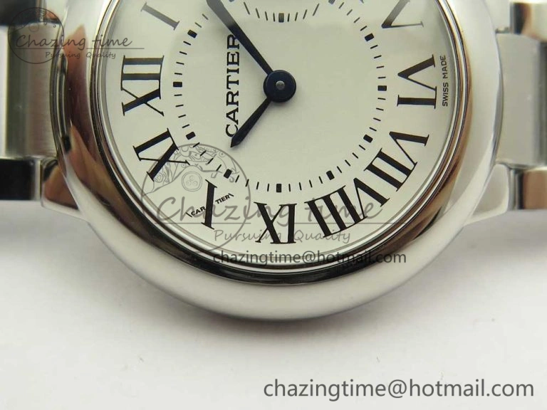 Stretchable Ballon Bleu 28mm SS AF 1:1 Best Edition White Dial on SS Bracelet Ronda Quartz 6134