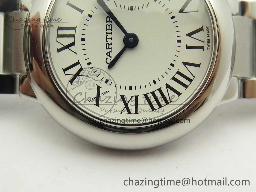 Stretchable Ballon Bleu 28mm SS AF 1:1 Best Edition White Dial on SS Bracelet Ronda Quartz 6134