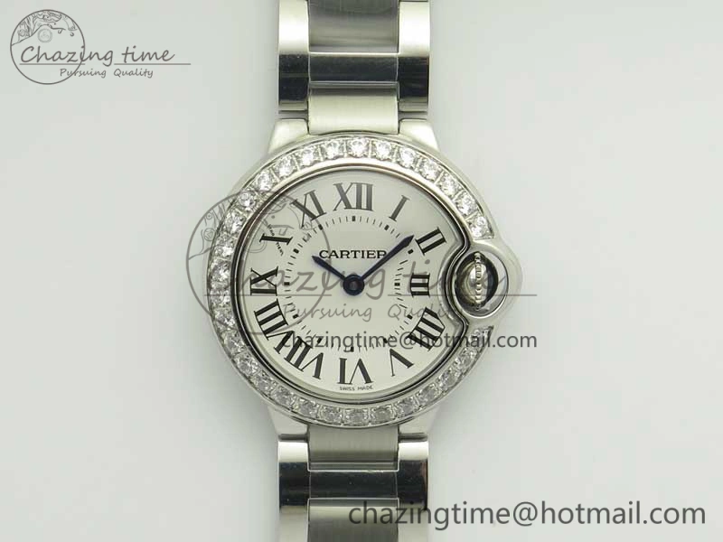 Ballon Bleu 28mm SS V6F 1:1 Best Edition White Dial Diamonds Bezel On SS Bracelet Ronda Quartz HighQuality 6230