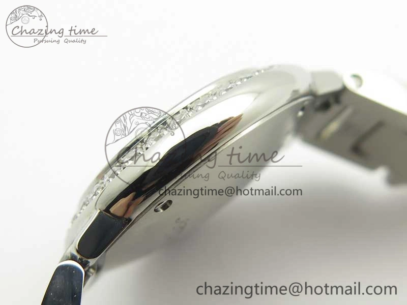 Ballon Bleu 28mm SS V6F 1:1 Best Edition White Dial Diamonds Bezel On SS Bracelet Ronda Quartz HighQuality 6230