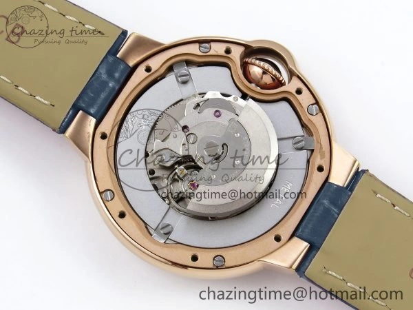 Ballon Bleu 33mm RG AF 1:1 Best Edition RG Dial Diamonds Bezel on Blue Leather Strap SEIKO NH05A Thermal 6040