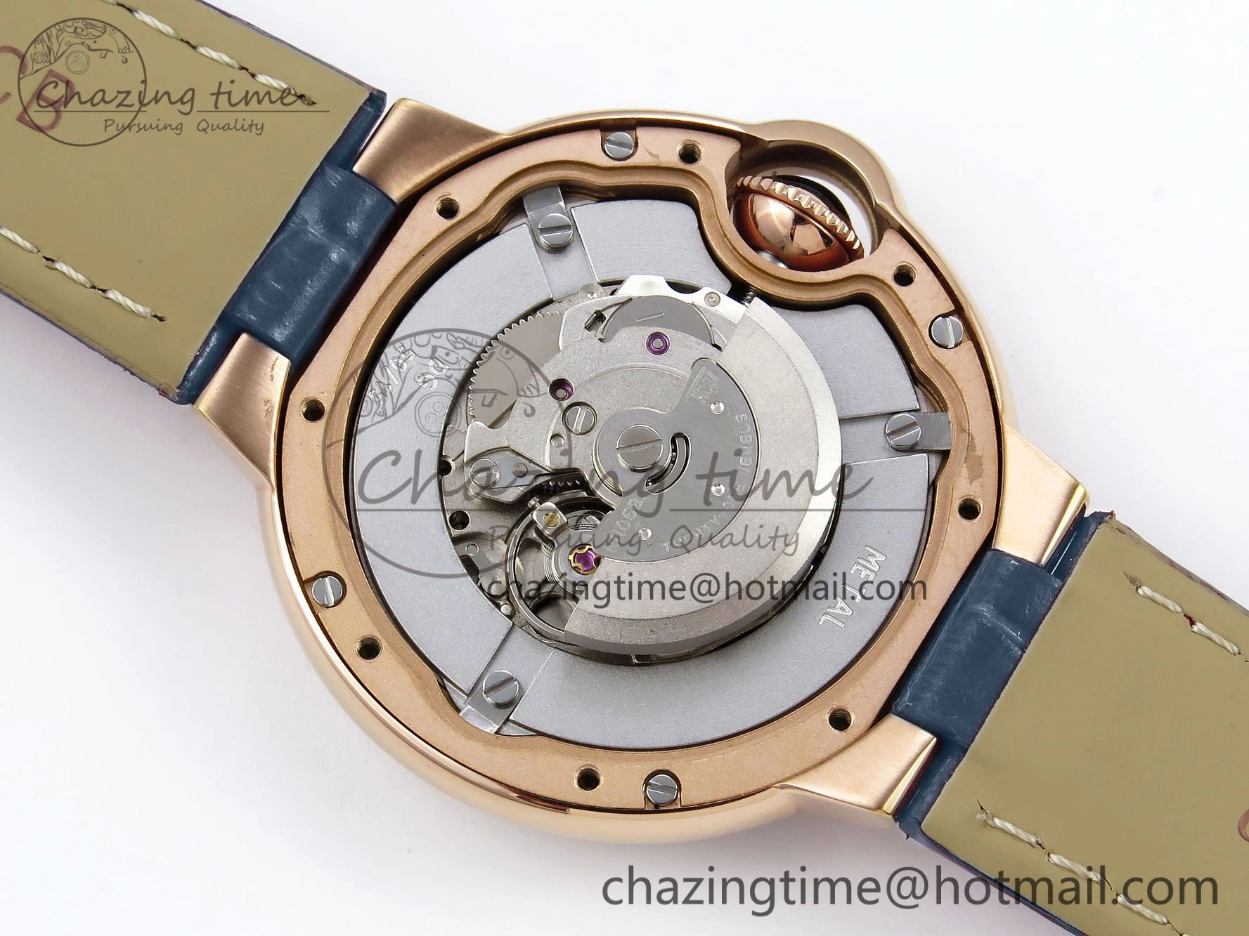 Ballon Bleu 33mm RG AF 1:1 Best Edition RG Dial Diamonds Bezel on Blue Leather Strap SEIKO NH05A Thermal 6040