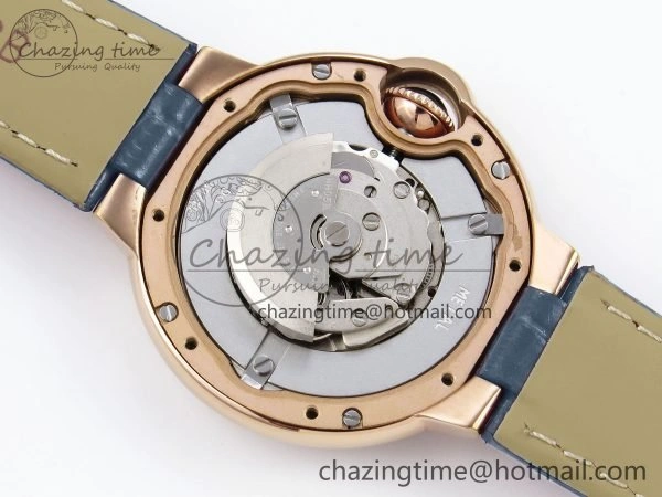 Ballon Bleu 33mm RG AF 1:1 Best Edition RG Dial Diamonds Bezel on Blue Leather Strap SEIKO NH05A Thermal 6040
