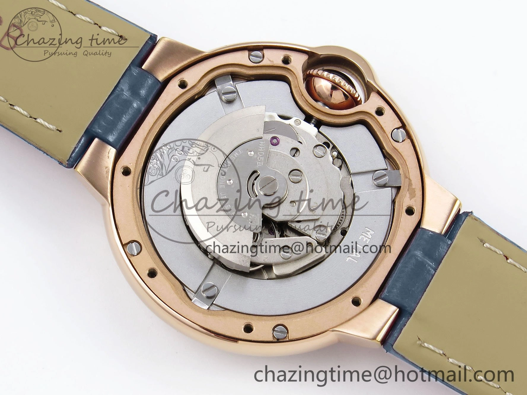 Ballon Bleu 33mm RG AF 1:1 Best Edition RG Dial Diamonds Bezel on Blue Leather Strap SEIKO NH05A Thermal 6040