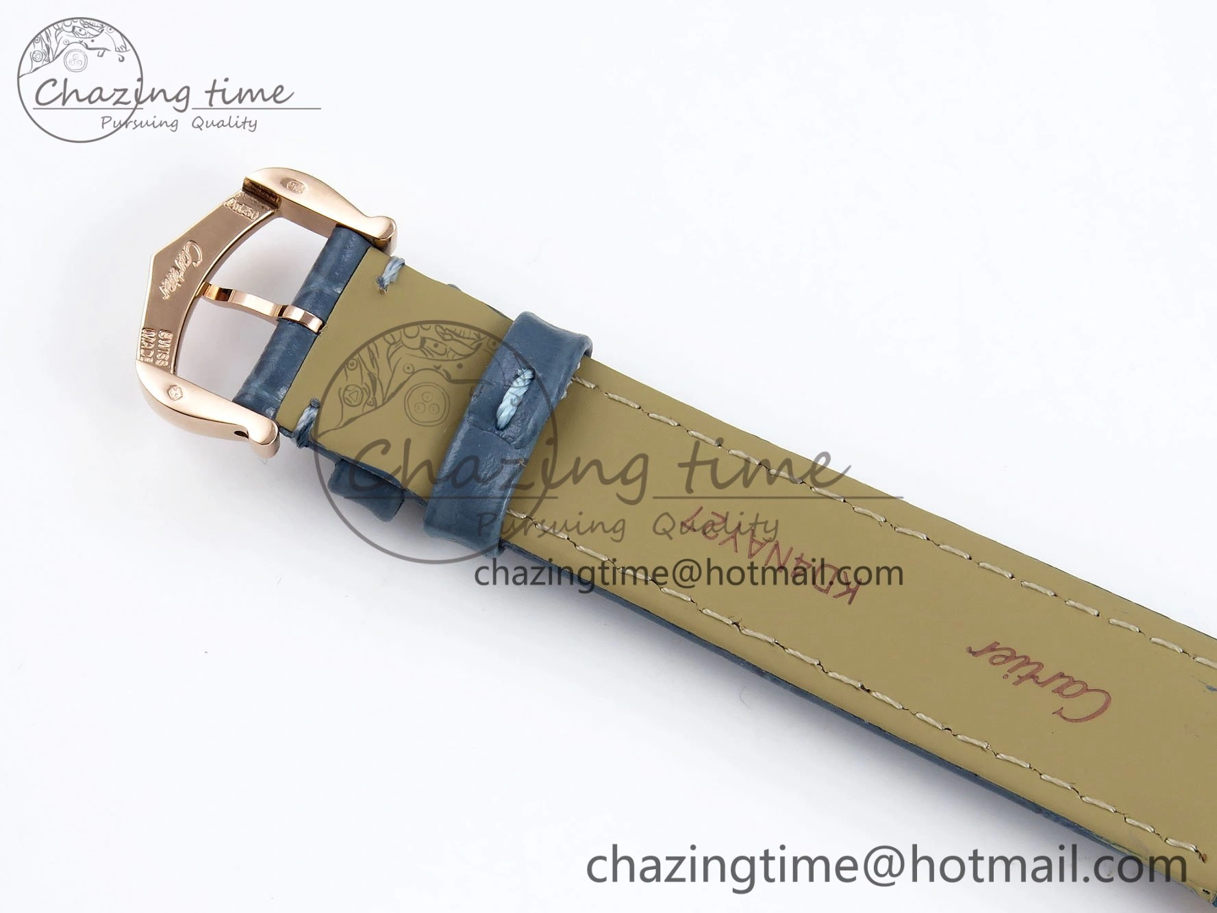Ballon Bleu 33mm RG AF 1:1 Best Edition RG Dial Diamonds Bezel on Blue Leather Strap SEIKO NH05A Thermal 6040
