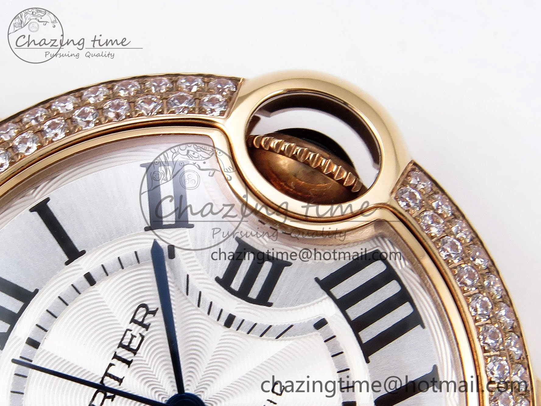 Sporty Ballon Bleu 33mm RG AF 1:1 Best Edition Silver Dial Diamonds Bezel on Black Leather Strap SEIKO NH05A 6034
