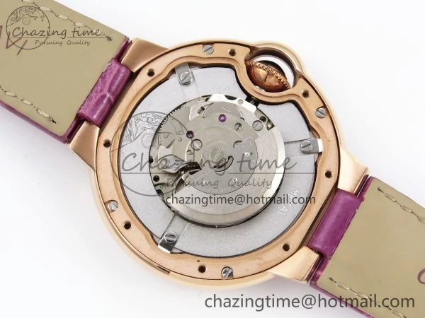 Ballon Bleu 33mm RG AF 1:1 Best Edition Silver Dial Diamonds Bezel on Purple Leather Strap SEIKO NH05A Casual 6037
