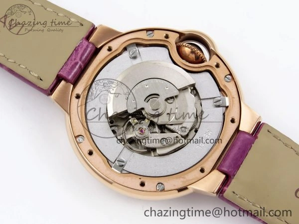 Ballon Bleu 33mm RG AF 1:1 Best Edition Silver Dial Diamonds Bezel on Purple Leather Strap SEIKO NH05A Casual 6037
