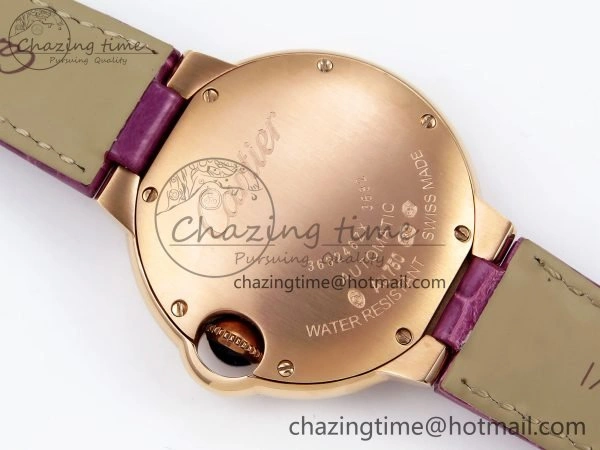 Ballon Bleu 33mm RG AF 1:1 Best Edition Silver Dial Diamonds Bezel on Purple Leather Strap SEIKO NH05A Casual 6037