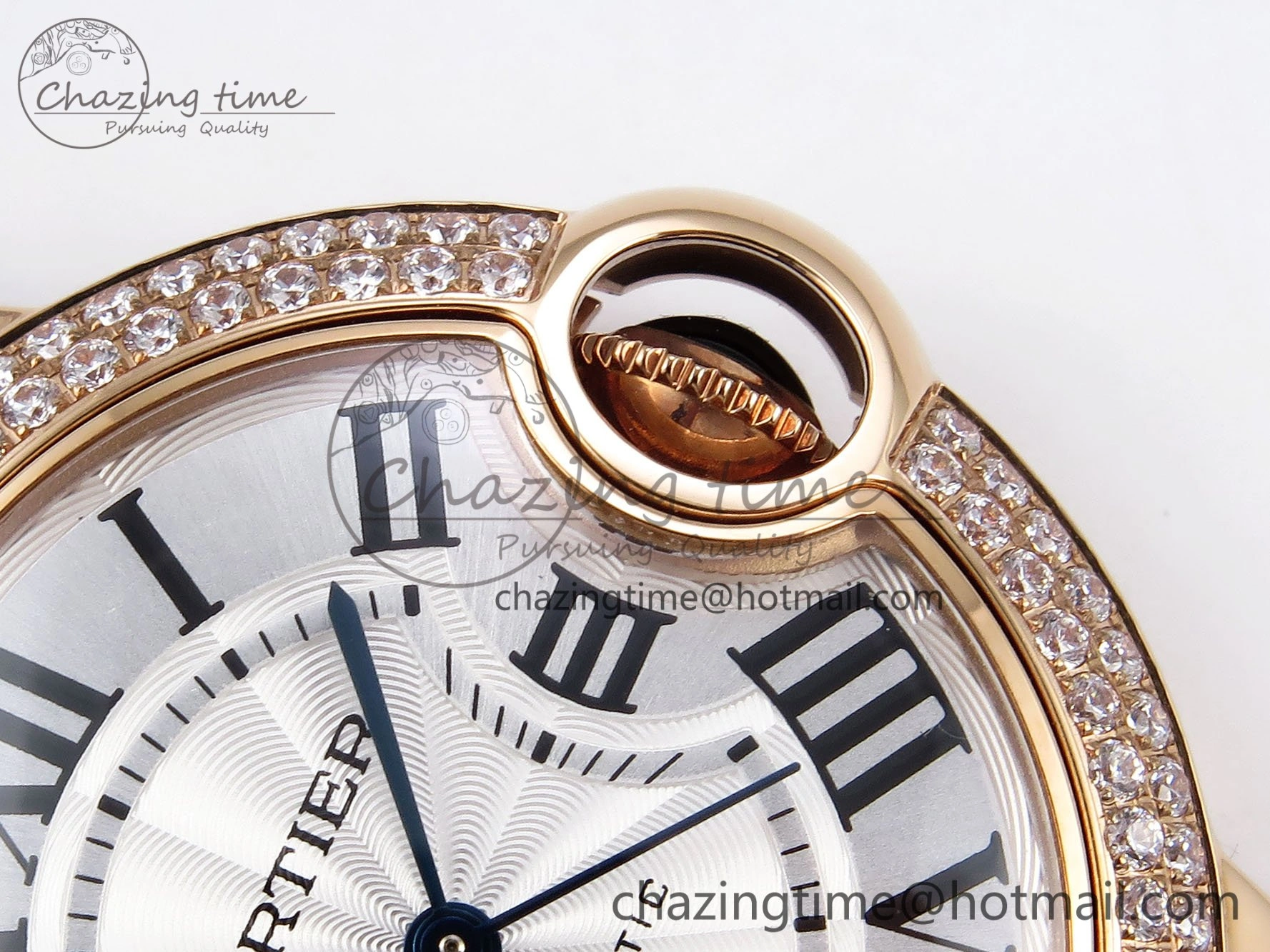 Ballon Bleu 33mm RG AF 1:1 Best Edition Silver Dial Diamonds Bezel on Purple Leather Strap SEIKO NH05A Casual 6037