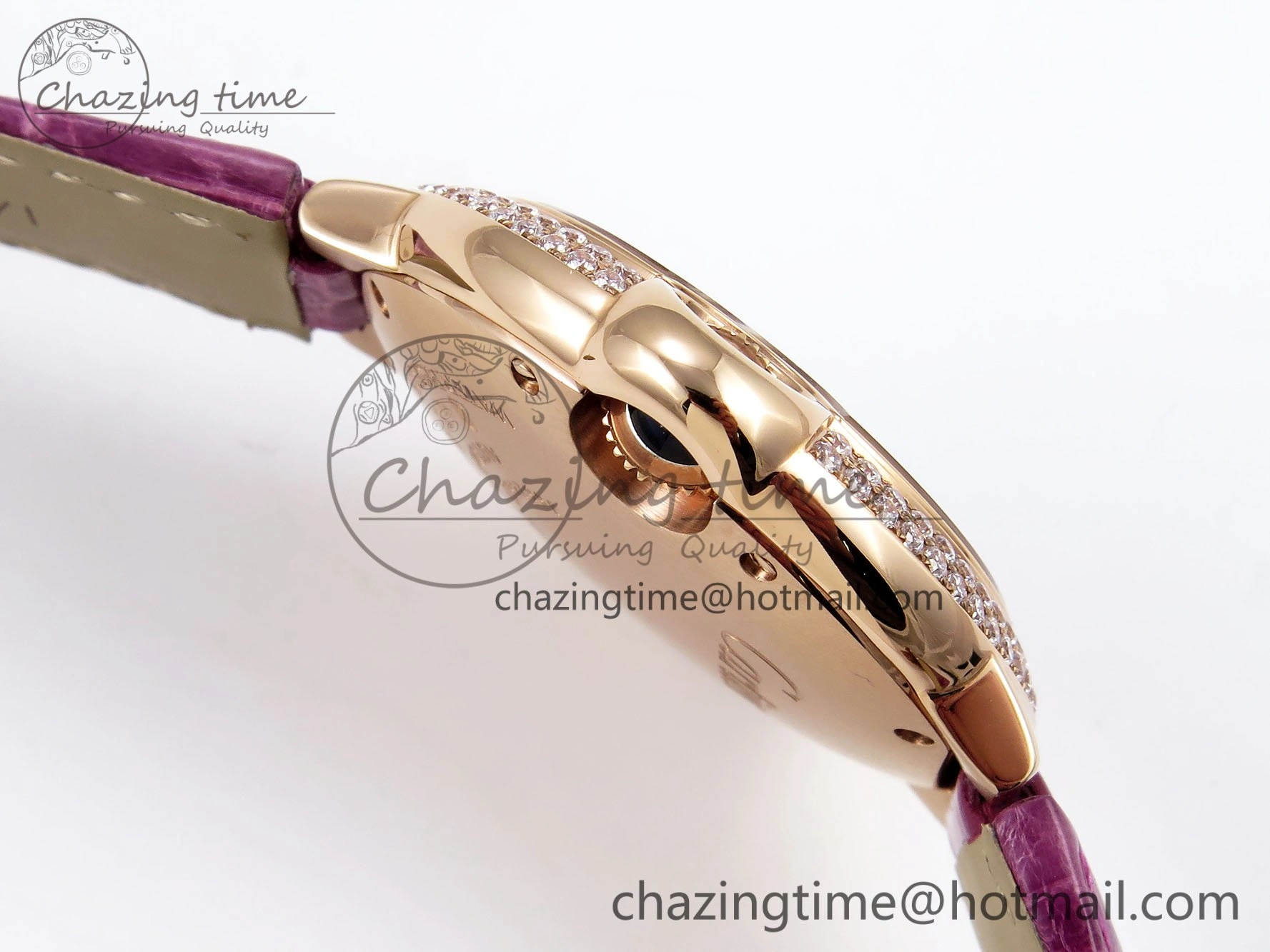Ballon Bleu 33mm RG AF 1:1 Best Edition Silver Dial Diamonds Bezel on Purple Leather Strap SEIKO NH05A Casual 6037