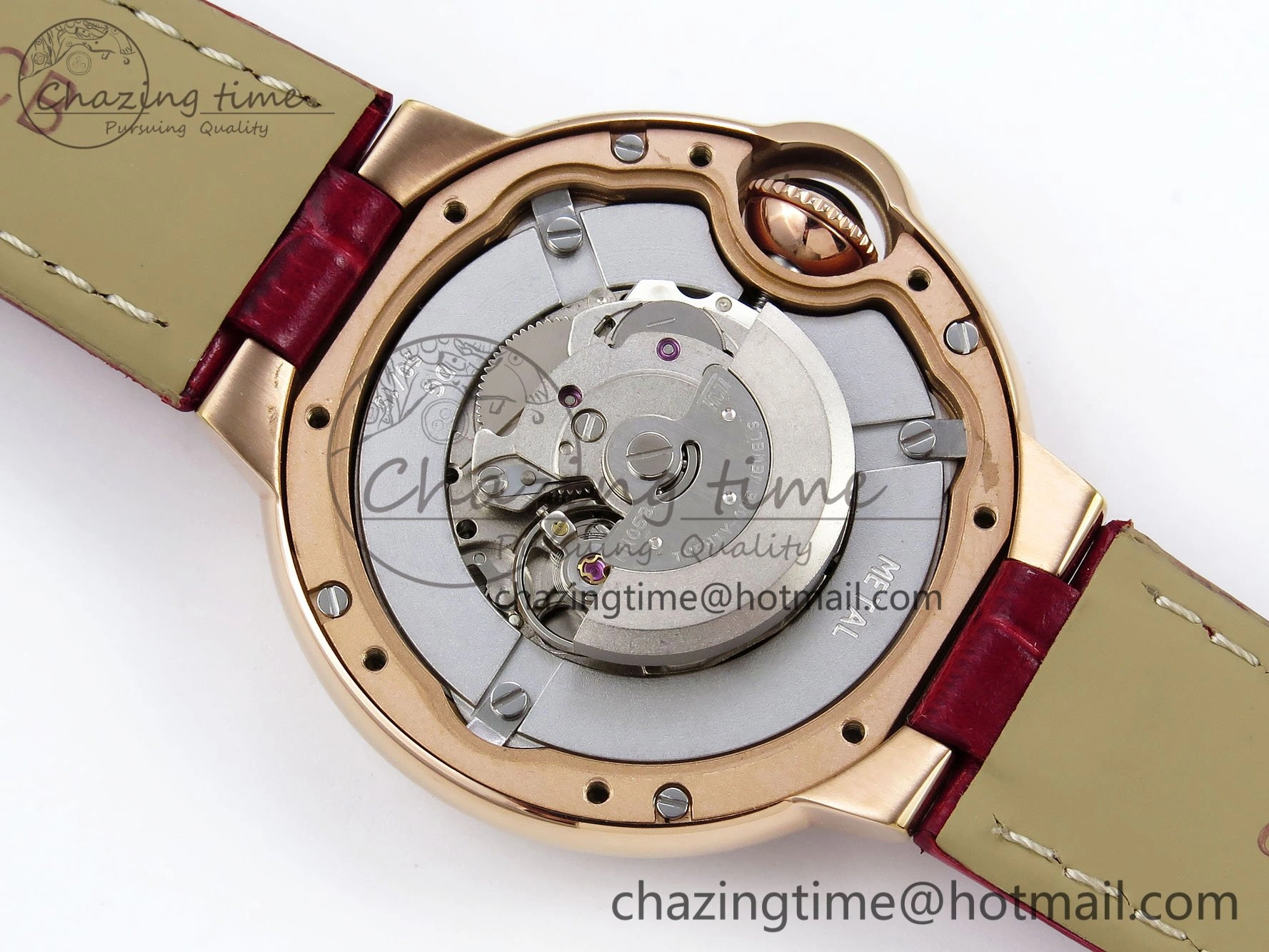 Ballon Bleu 33mm RG AF 1:1 Best Edition Silver Dial Diamonds Bezel on Red Leather Strap SEIKO NH05A TopPick 6039