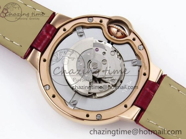 Ballon Bleu 33mm RG AF 1:1 Best Edition Silver Dial Diamonds Bezel on Red Leather Strap SEIKO NH05A TopPick 6039