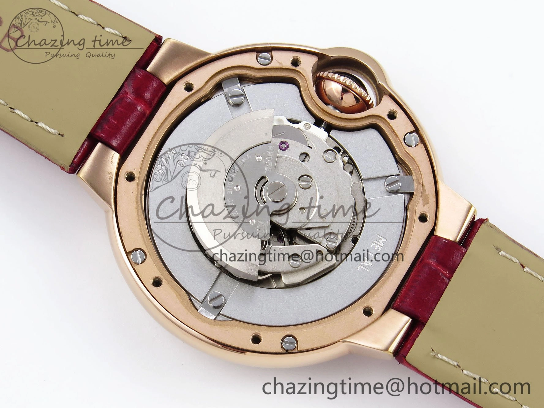 Ballon Bleu 33mm RG AF 1:1 Best Edition Silver Dial Diamonds Bezel on Red Leather Strap SEIKO NH05A TopPick 6039