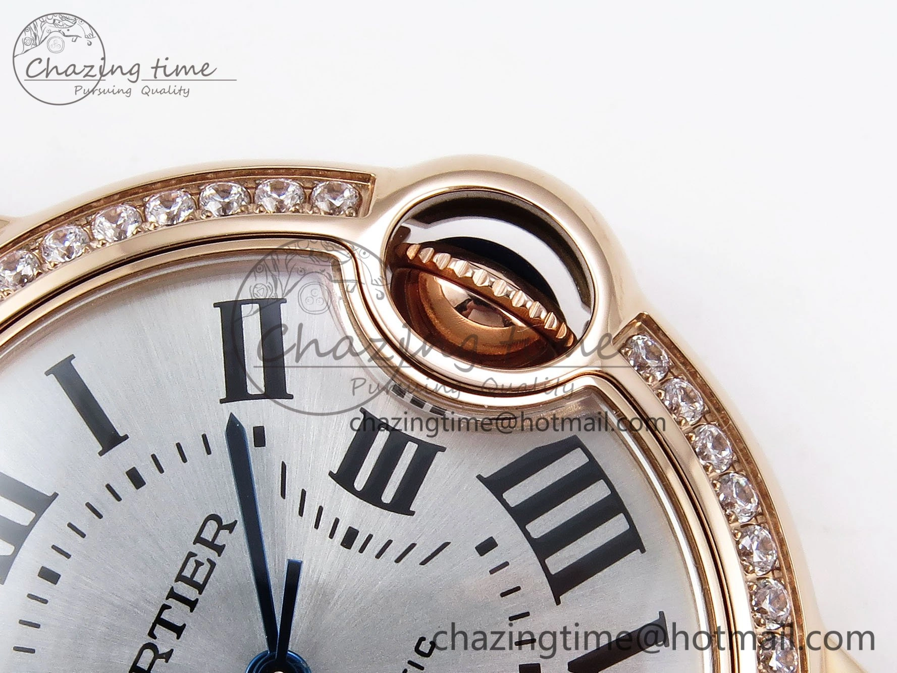 Ballon Bleu 33mm RG AF 1:1 Best Edition Silver Dial Diamonds Bezel on Red Leather Strap SEIKO NH05A TopPick 6039