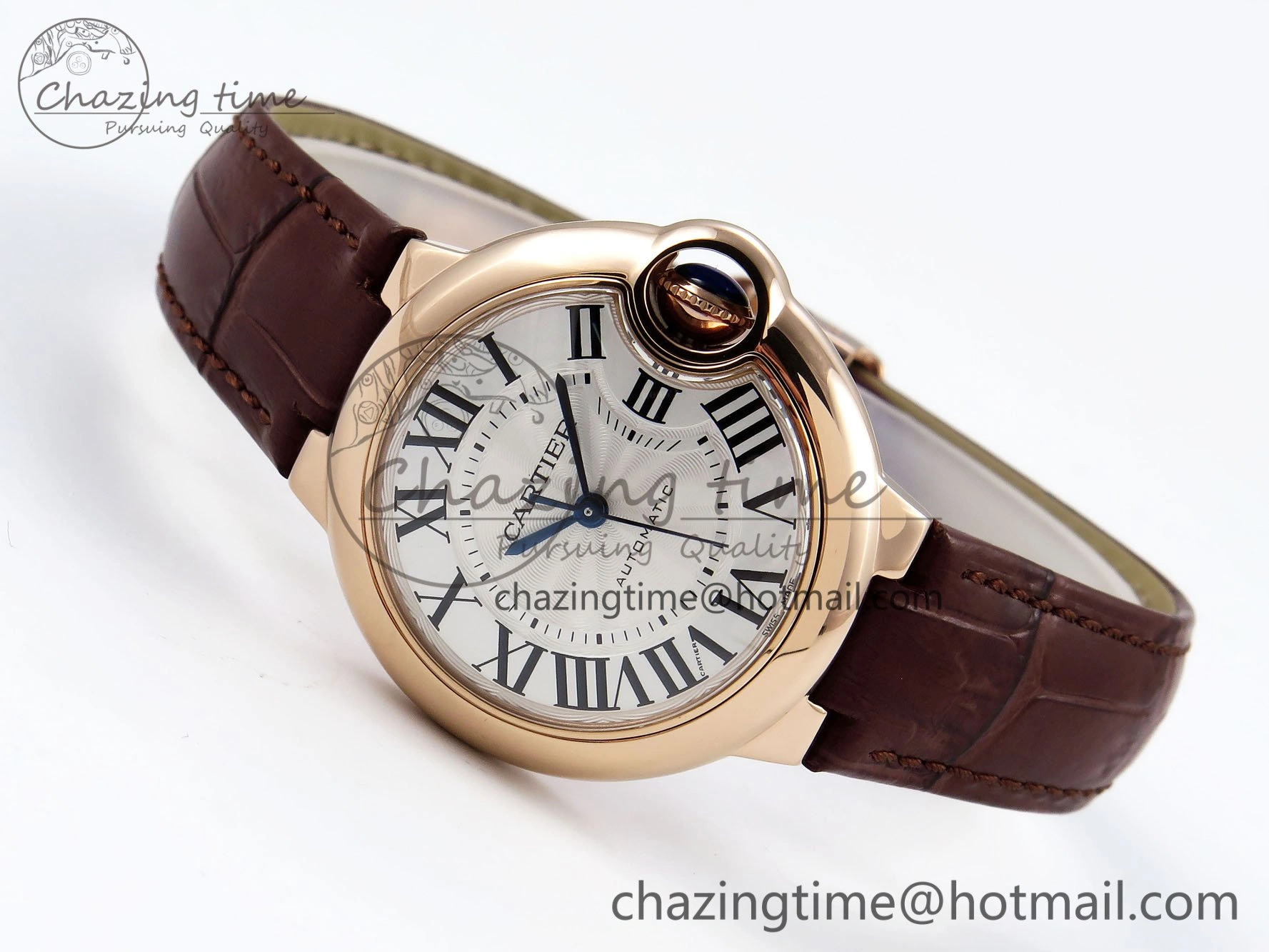 Ballon Bleu 33mm RG AF 1:1 Best Edition Silver Dial on Brown Leather Strap SEIKO NH05A Seasonal 6033