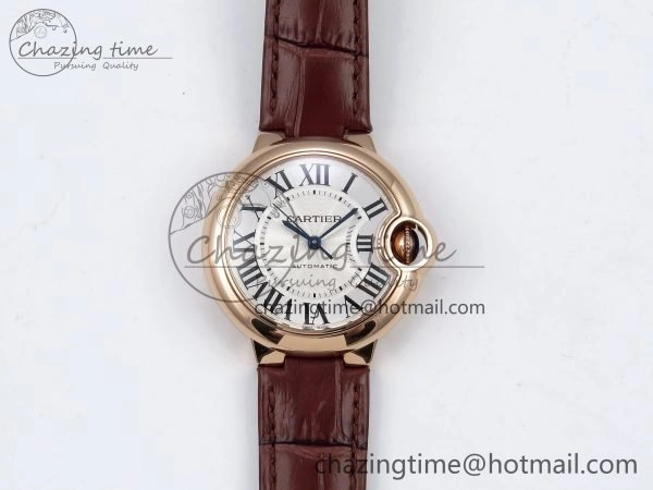 Ballon Bleu 33mm RG AF 1:1 Best Edition Silver Dial on Brown Leather Strap SEIKO NH05A Seasonal 6033