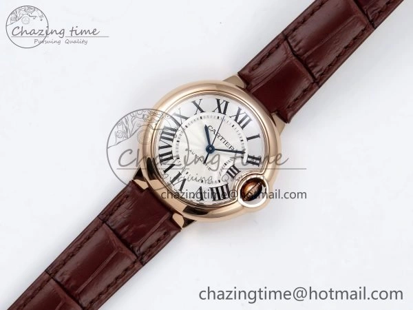 Ballon Bleu 33mm RG AF 1:1 Best Edition Silver Dial on Brown Leather Strap SEIKO NH05A Seasonal 6033
