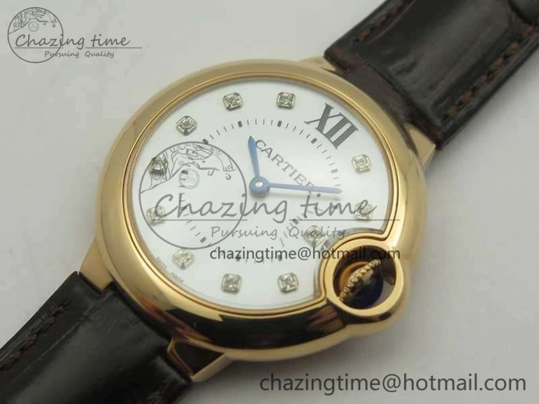 Ballon Bleu 33mm RG V6F 1:1 Best Edition White MOP Diam Dial On Leather Strap Quartz Seasonal 6253