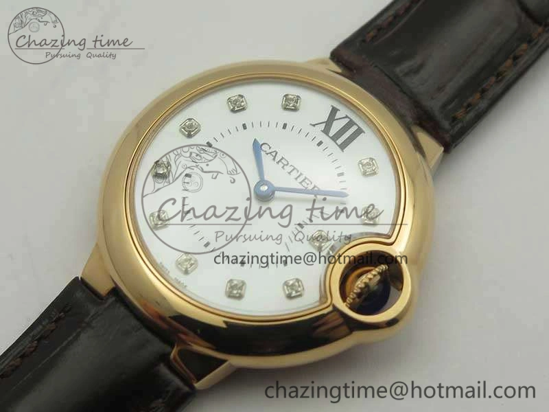 Ballon Bleu 33mm RG V6F 1:1 Best Edition White MOP Diam Dial On Leather Strap Quartz Seasonal 6253