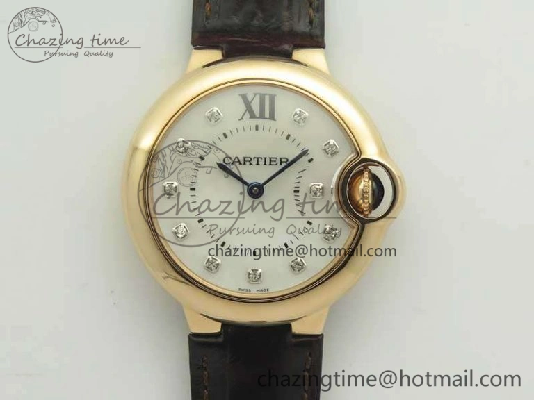 Ballon Bleu 33mm RG V6F 1:1 Best Edition White MOP Diam Dial On Leather Strap Quartz Seasonal 6253