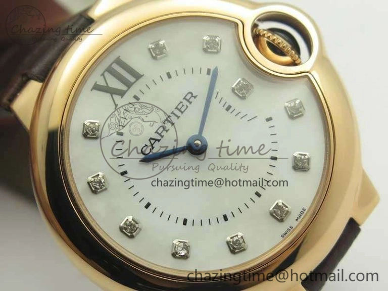 Ballon Bleu 33mm RG V6F 1:1 Best Edition White MOP Diam Dial On Leather Strap Quartz Seasonal 6253