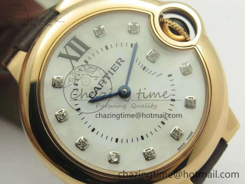 Ballon Bleu 33mm RG V6F 1:1 Best Edition White MOP Diam Dial On Leather Strap Quartz Seasonal 6253