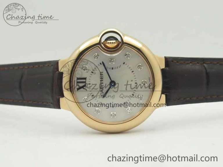 Ballon Bleu 33mm RG V6F 1:1 Best Edition White MOP Diam Dial On Leather Strap Quartz Seasonal 6253