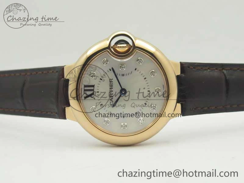 Ballon Bleu 33mm RG V6F 1:1 Best Edition White MOP Diam Dial On Leather Strap Quartz Seasonal 6253