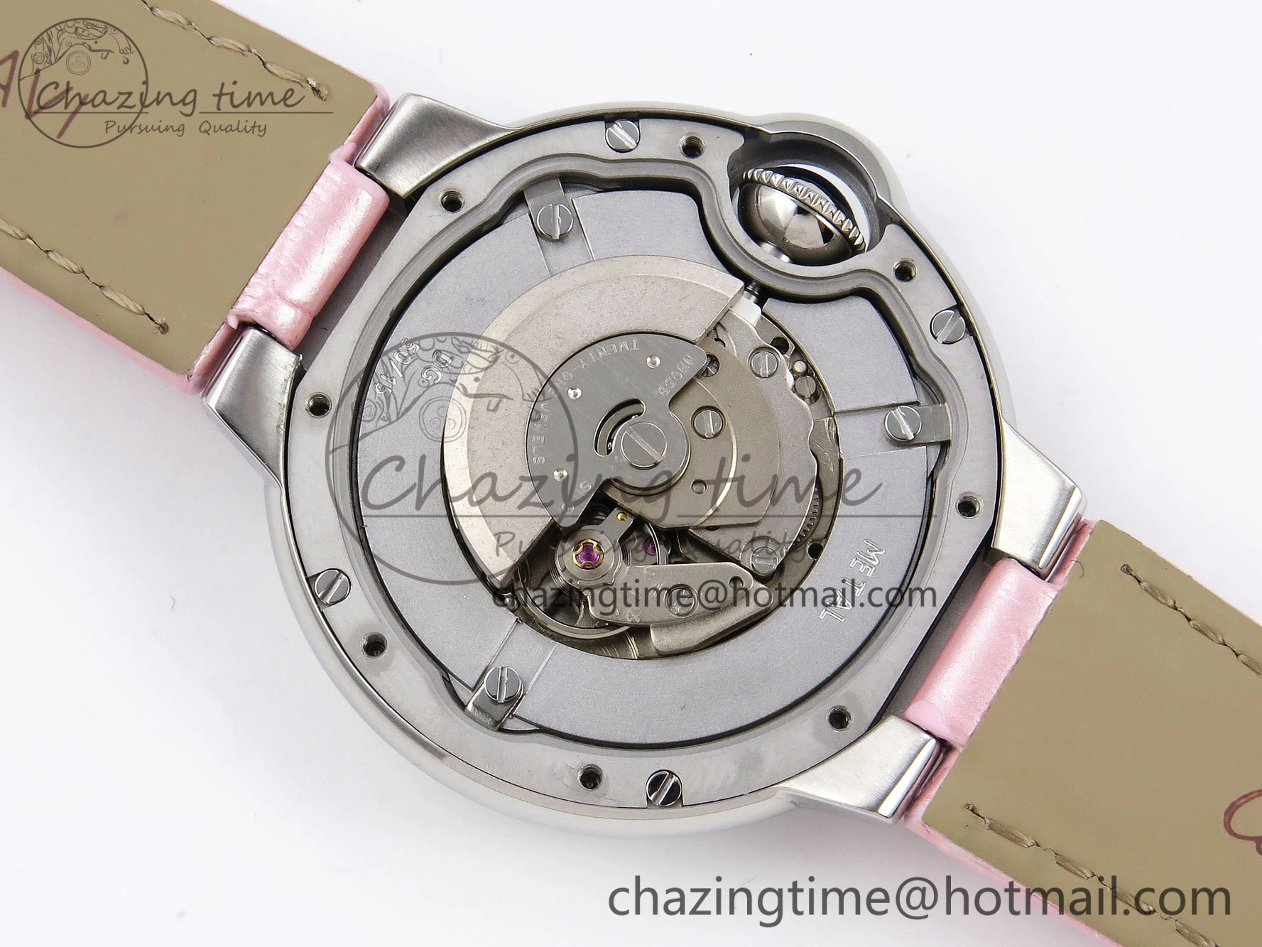 Elegant Ballon Bleu 33mm SS AF 1:1 Best Edition Pink Dial on Pink Leather Strap SEIKO NH05A 6030