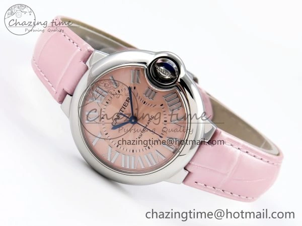 Elegant Ballon Bleu 33mm SS AF 1:1 Best Edition Pink Dial on Pink Leather Strap SEIKO NH05A 6030