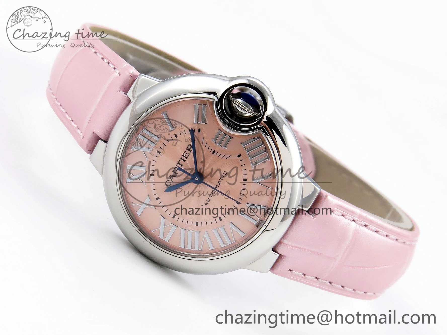 Elegant Ballon Bleu 33mm SS AF 1:1 Best Edition Pink Dial on Pink Leather Strap SEIKO NH05A 6030
