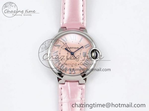Elegant Ballon Bleu 33mm SS AF 1:1 Best Edition Pink Dial on Pink Leather Strap SEIKO NH05A 6030