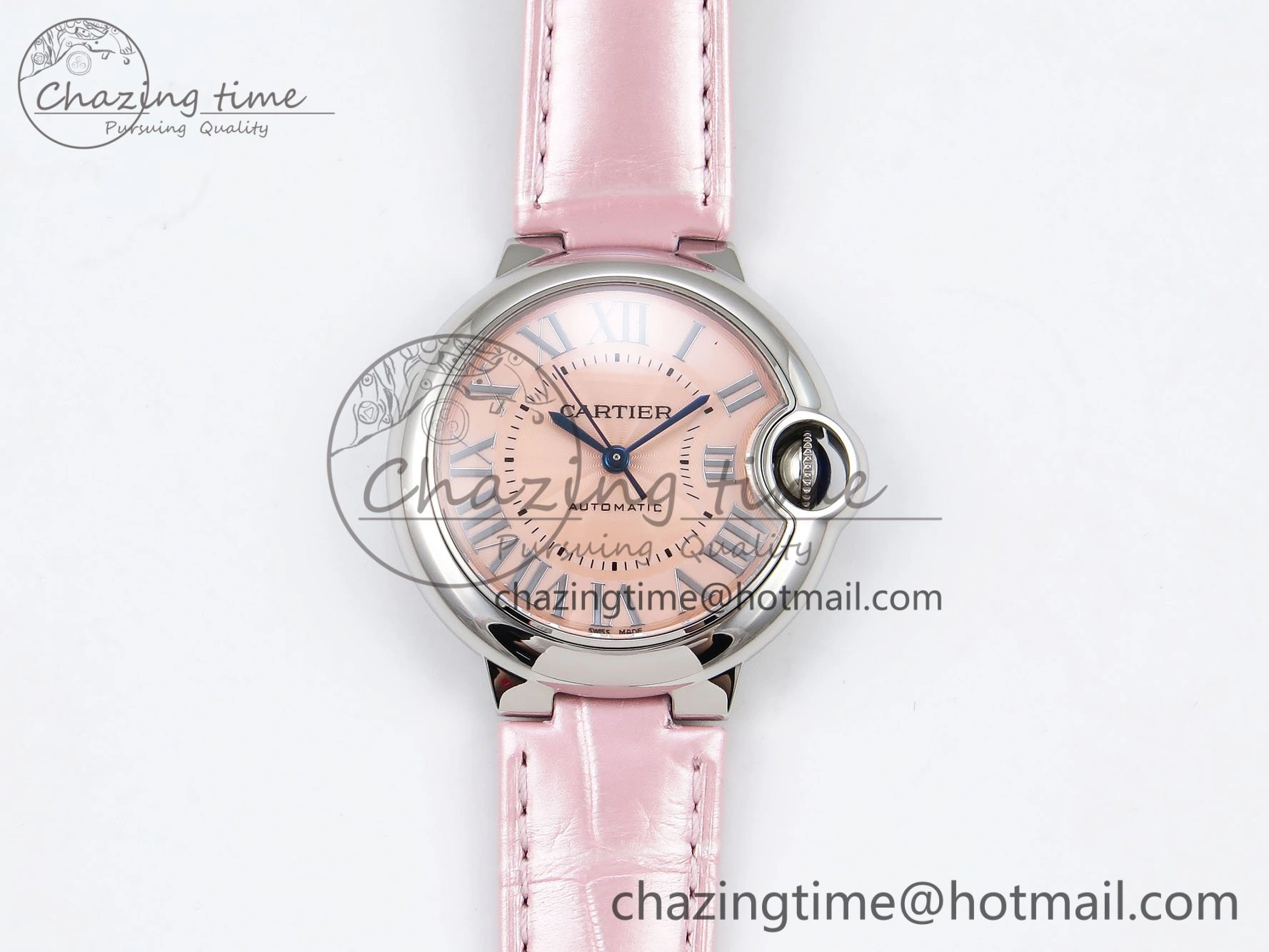 Elegant Ballon Bleu 33mm SS AF 1:1 Best Edition Pink Dial on Pink Leather Strap SEIKO NH05A 6030