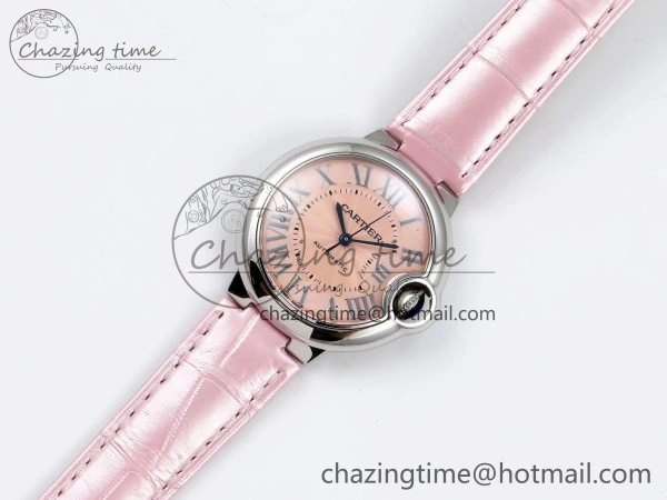 Elegant Ballon Bleu 33mm SS AF 1:1 Best Edition Pink Dial on Pink Leather Strap SEIKO NH05A 6030