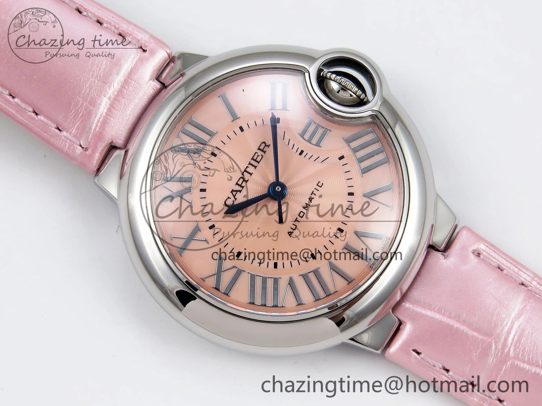 Elegant Ballon Bleu 33mm SS AF 1:1 Best Edition Pink Dial on Pink Leather Strap SEIKO NH05A 6030